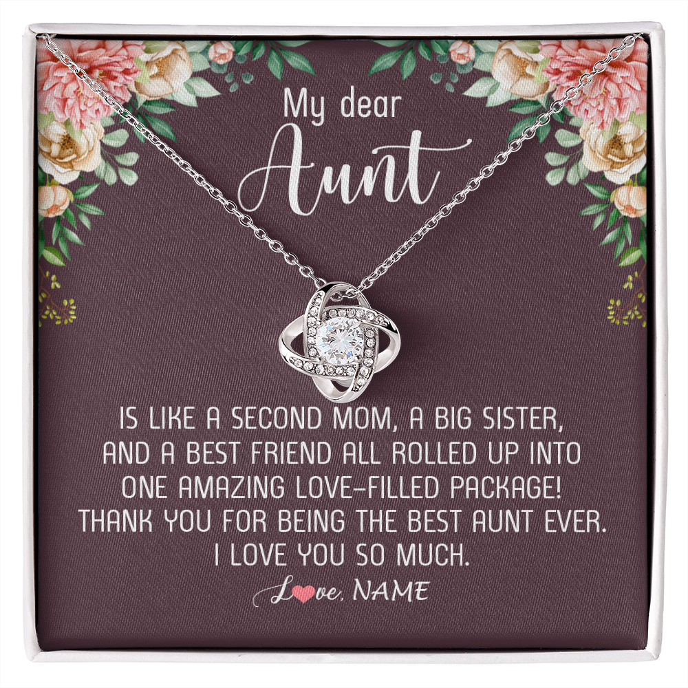 Love Knot Necklace | Personalized My Dear Aunt Necklace From Niece Nephew Like A Second Mom Big Sister Aunt Jewelry Birthday Monthers Day Christmas Customized Gift Box Message Card | teecentury