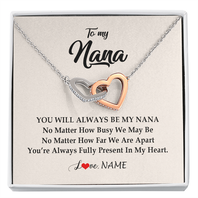 Interlocking Hearts Necklace | Personalized Nana Necklace From Grandkids Granddaughter Grandson You're Always In My Heart Nana Birthday Mothers Day Christmas Customized Gift Box Message Card | teecentury