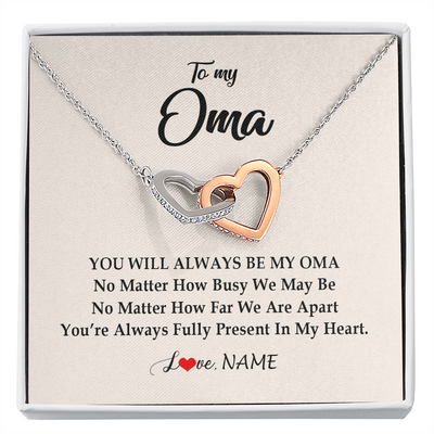 Interlocking Hearts Necklace | Personalized Oma Necklace From Grandkids Granddaughter Grandson You're Always In My Heart Oma Birthday Mothers Day Christmas Customized Gift Box Message Card | teecentury