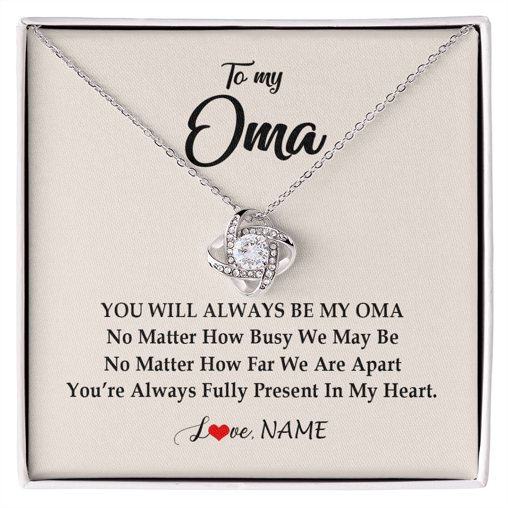 Love Knot Necklace | Personalized Oma Necklace From Grandkids Granddaughter Grandson You're Always In My Heart Oma Birthday Mothers Day Christmas Customized Gift Box Message Card | teecentury