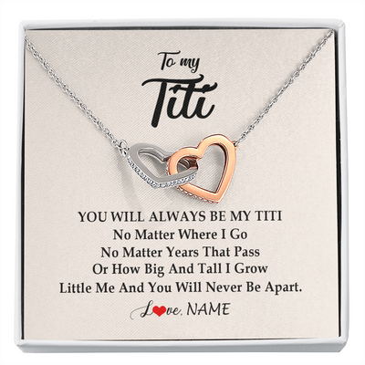 Interlocking Hearts Necklace | Personalized Titi Necklace From Niece Nephew You Will Always Be My Titi Birthday Mothers Day Christmas Customized Gift Box Message Card | teecentury