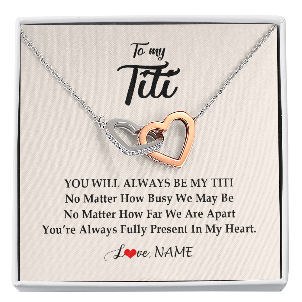 Interlocking Hearts Necklace | Personalized Titi Necklace From Niece Nephew You're Always In My Heart Titi Birthday Mothers Day Christmas Jewelry Pendant Customized Gift Box Message Card | teecentury