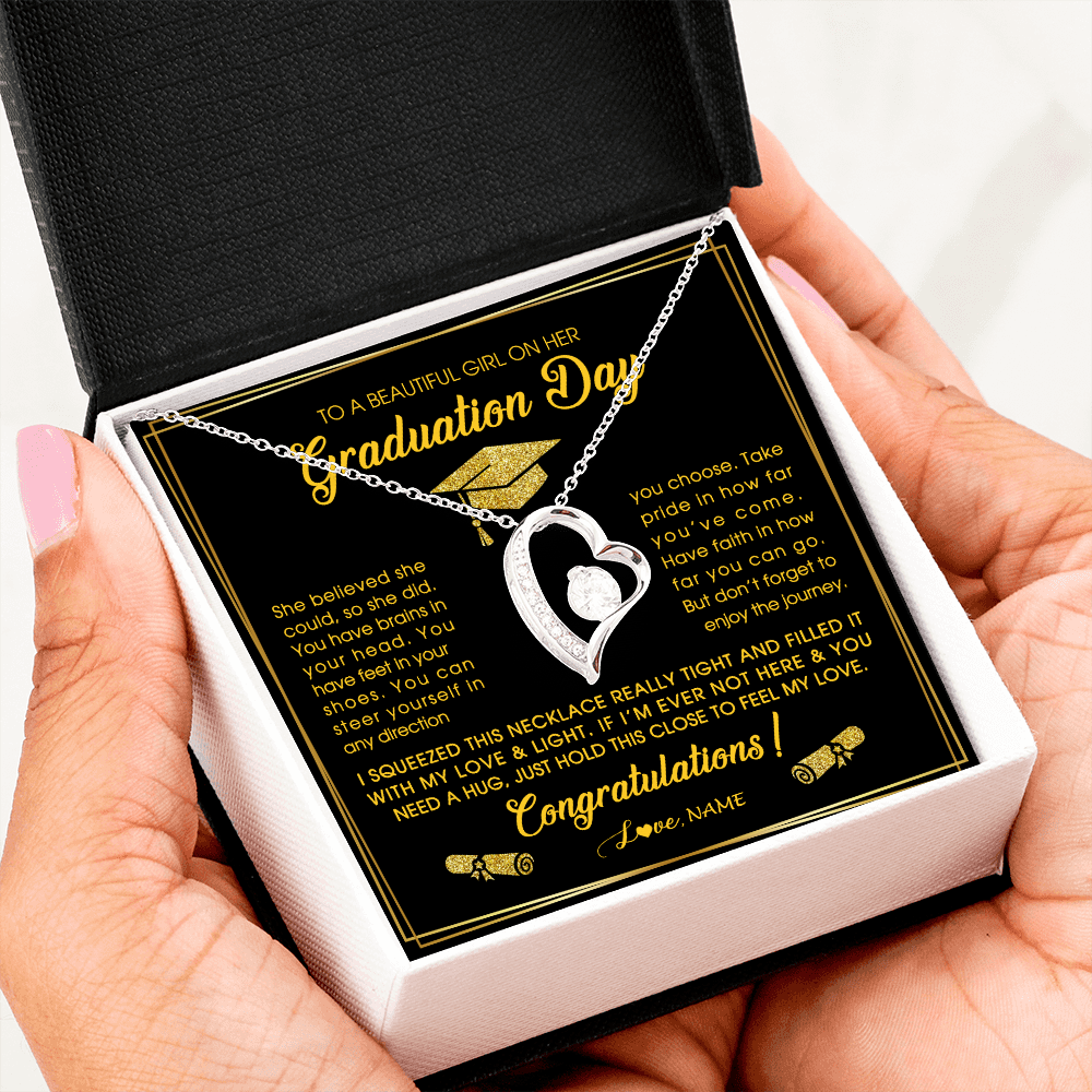 Forever Love Necklace | Personalized To A Beautiful Girl On Her Graduation Day Necklace For Daughter Granddaughter Sister Bonus Daughter Jewelry Customized Gift Box Message Card | teecentury