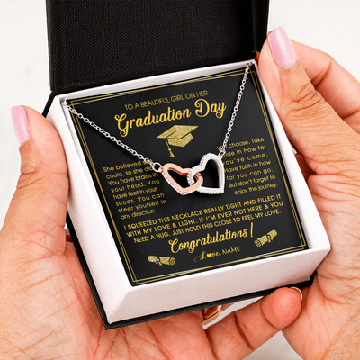 Interlocking Hearts Necklace | Personalized To A Beautiful Girl On Her Graduation Day Necklace For Daughter Granddaughter Sister Bonus Daughter Jewelry Customized Gift Box Message Card | teecentury