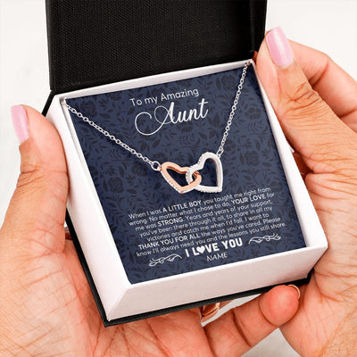 Interlocking Hearts Necklace | Personalized To My Amazing Aunt Necklace From Nephew When I Was A Little Boy Aunt Birthday Mothers Day Christmas Jewelry Customized Gift Box Message Card | teecentury