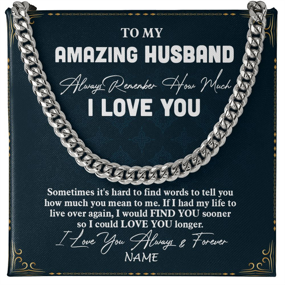 Cuban Link Chain Necklace | Personalized To My Amazing Husband Necklace From Wife I Love You Husband Birthday Anniversary Valentines Day Christmas Customized Gift Box Message Card | teecentury