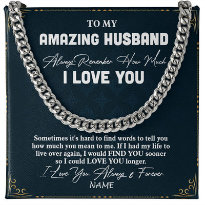 Cuban Link Chain Necklace | Personalized To My Amazing Husband Necklace From Wife I Love You Husband Birthday Anniversary Valentines Day Christmas Customized Gift Box Message Card | teecentury