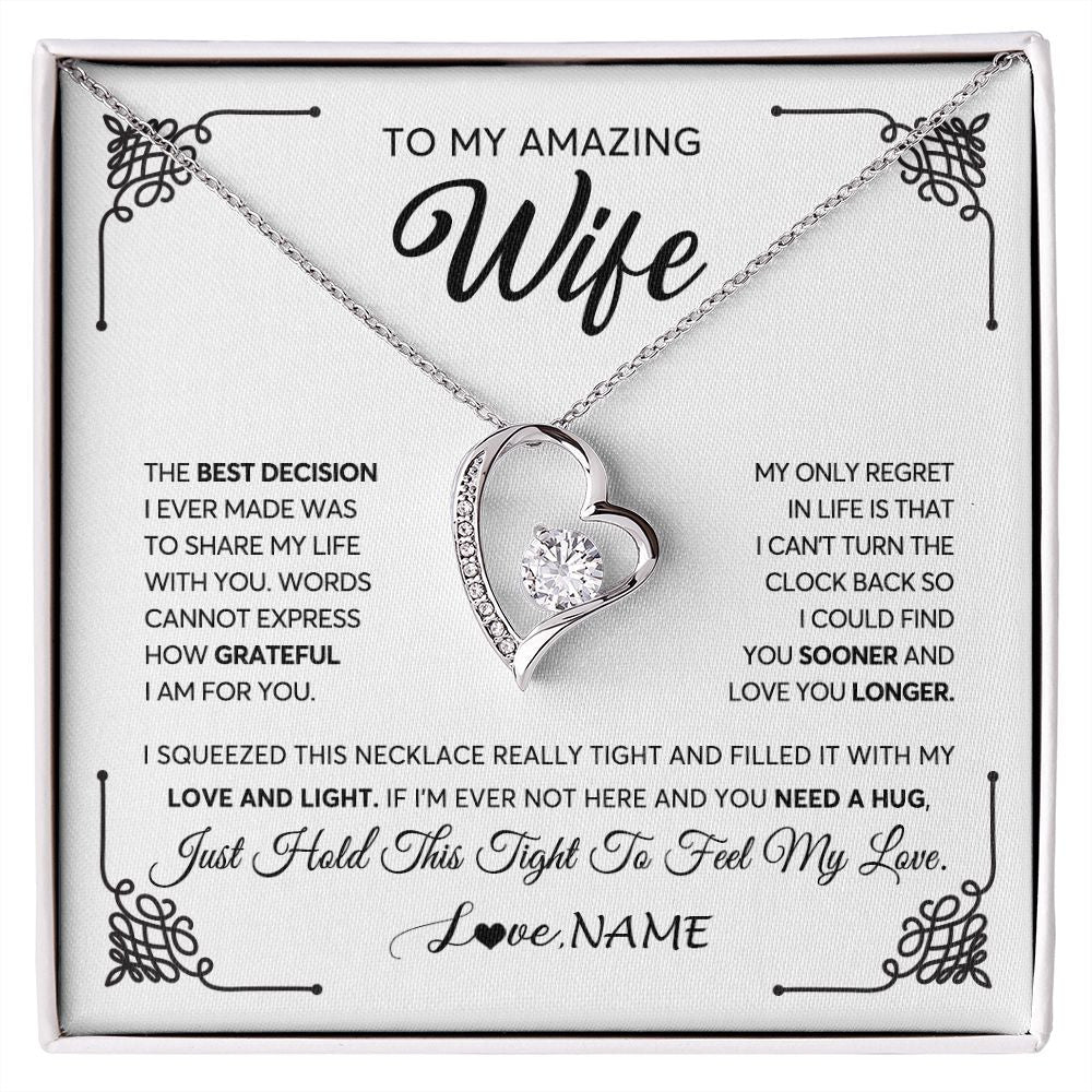 Forever Love Necklace | Personalized To My Amazing Wife Necklace From Husband The Best Decision I Ever Made Wife Valentines Day Birthday Christmas Customized Gift Box Message Card | teecentury