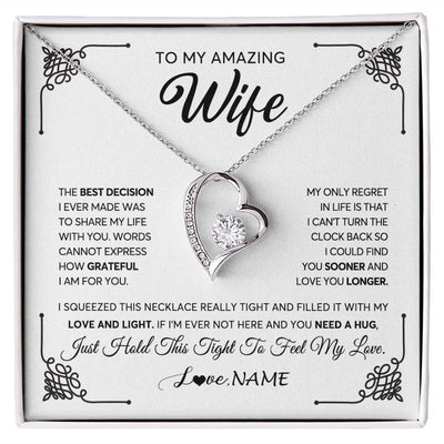 Forever Love Necklace | Personalized To My Amazing Wife Necklace From Husband The Best Decision I Ever Made Wife Valentines Day Birthday Christmas Customized Gift Box Message Card | teecentury