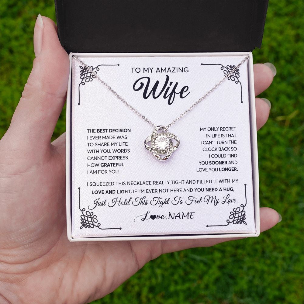 Love Knot Necklace | Personalized To My Amazing Wife Necklace From Husband The Best Decision I Ever Made Wife Valentines Day Birthday Christmas Customized Gift Box Message Card | teecentury