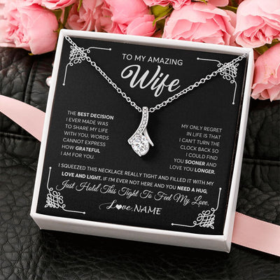 Alluring Beauty Necklace | Personalized To My Amazing Wife Necklace From Husband The Best Decision I Ever Made Wife Wedding Day Birthday Christmas Customized Gift Box Message Card | teecentury
