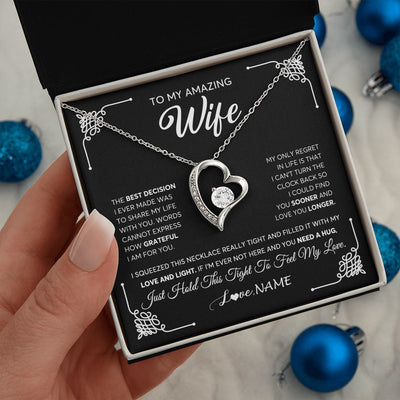 Forever Love Necklace | Personalized To My Amazing Wife Necklace From Husband The Best Decision I Ever Made Wife Wedding Day Birthday Christmas Customized Gift Box Message Card | teecentury