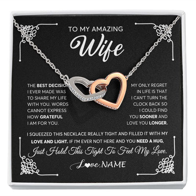 Interlocking Hearts Necklace | Personalized To My Amazing Wife Necklace From Husband The Best Decision I Ever Made Wife Wedding Day Birthday Christmas Customized Gift Box Message Card | teecentury