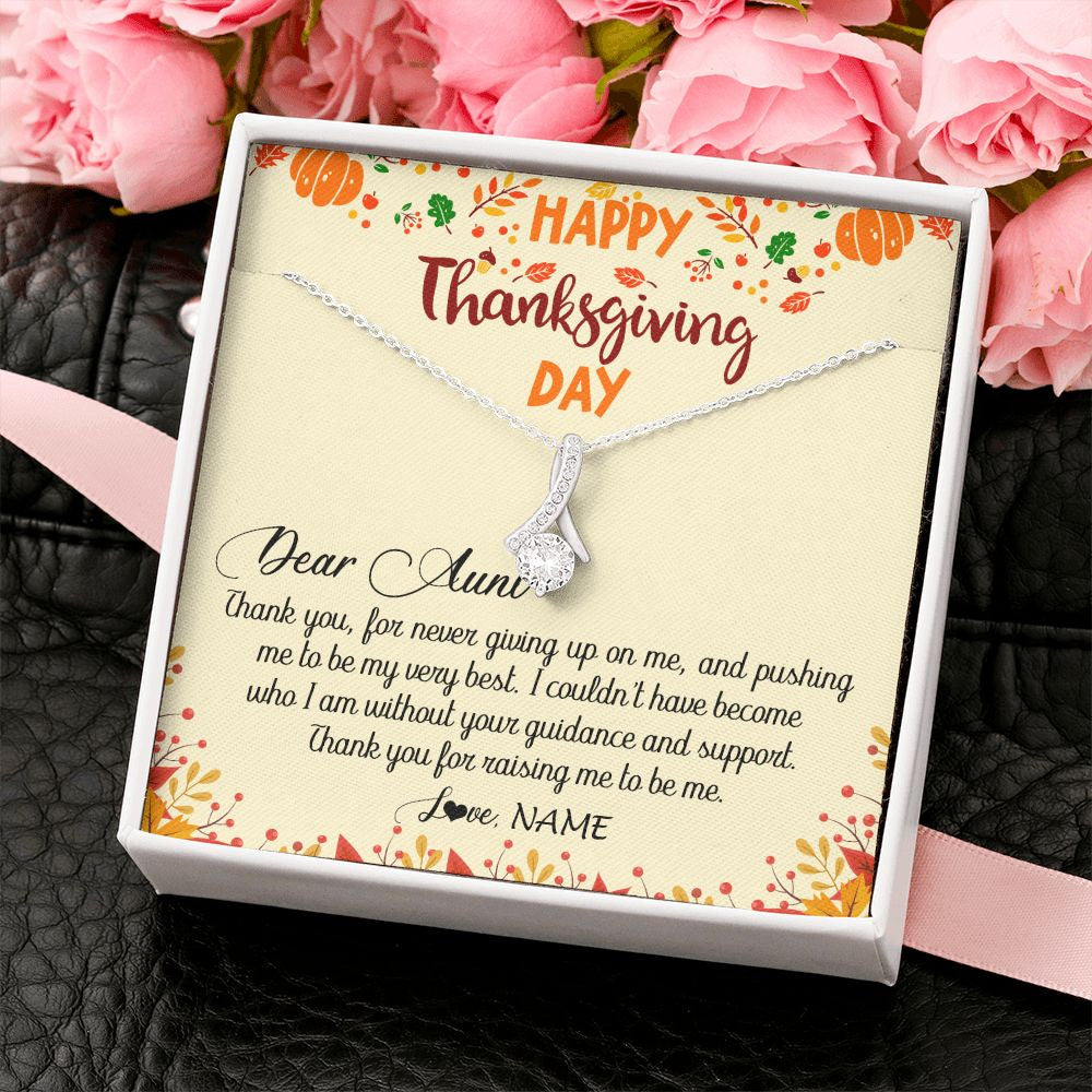 Alluring Beauty Necklace | Personalized To My Aunt Necklace From Niece Nephew Thank You For Raising Me Happy Thanksgiving Day Pendant Jewelry Customized Gift Box Message Card | teecentury