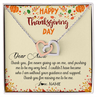 Interlocking Hearts Necklace | Personalized To My Aunt Necklace From Niece Nephew Thank You For Raising Me Happy Thanksgiving Day Pendant Jewelry Customized Gift Box Message Card | teecentury