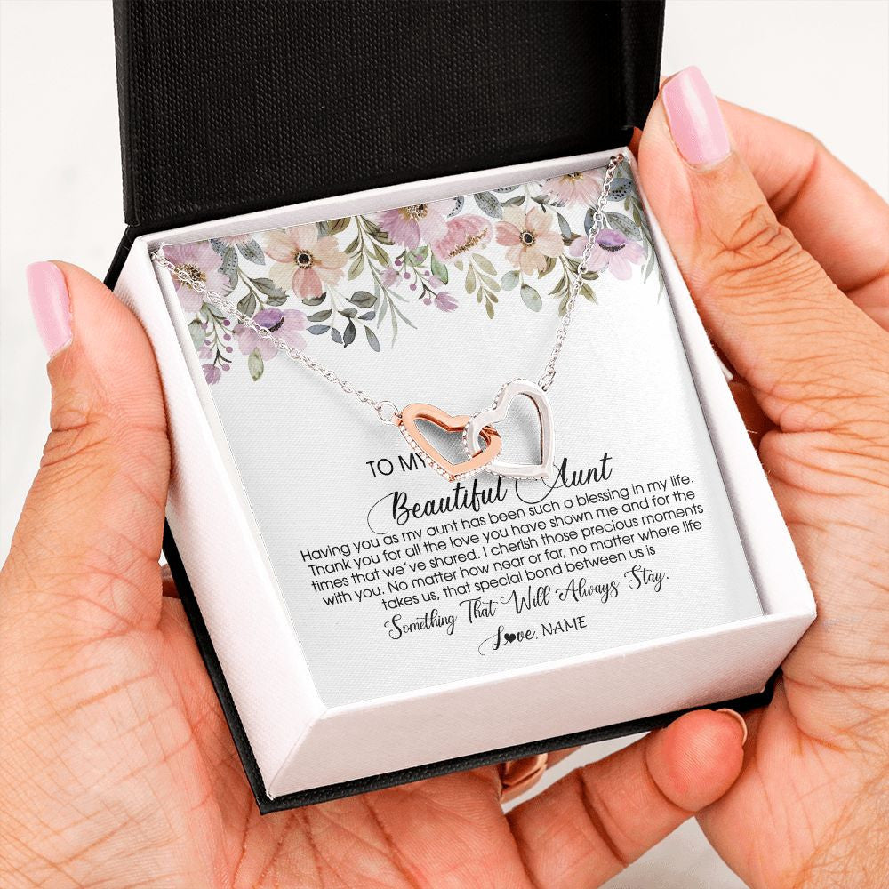 Interlocking Hearts Necklace | Personalized To My Beautiful Aunt Necklace From Niece Nephew Having You As My Aunt Auntie Birthday Mothers Day Christmas Customized Gift Box Message Card | teecentury