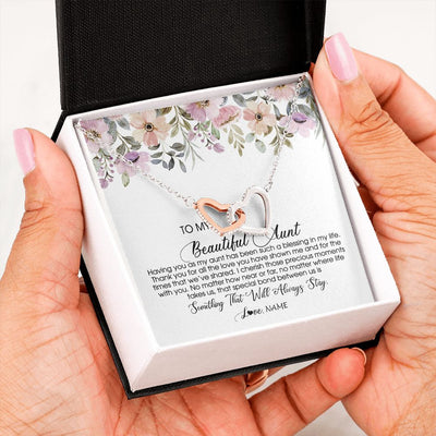 Interlocking Hearts Necklace | Personalized To My Beautiful Aunt Necklace From Niece Nephew Having You As My Aunt Auntie Birthday Mothers Day Christmas Customized Gift Box Message Card | teecentury