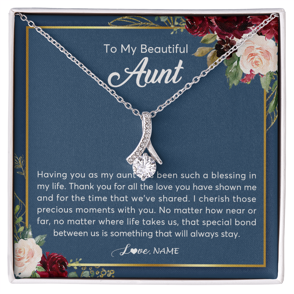 Alluring Beauty Necklace | Personalized To My Beautiful Aunt Necklace From Niece Nephew Thank You For All The Love Aunt Jewelry Birthday Christmas Customized Gift Box Message Card | teecentury