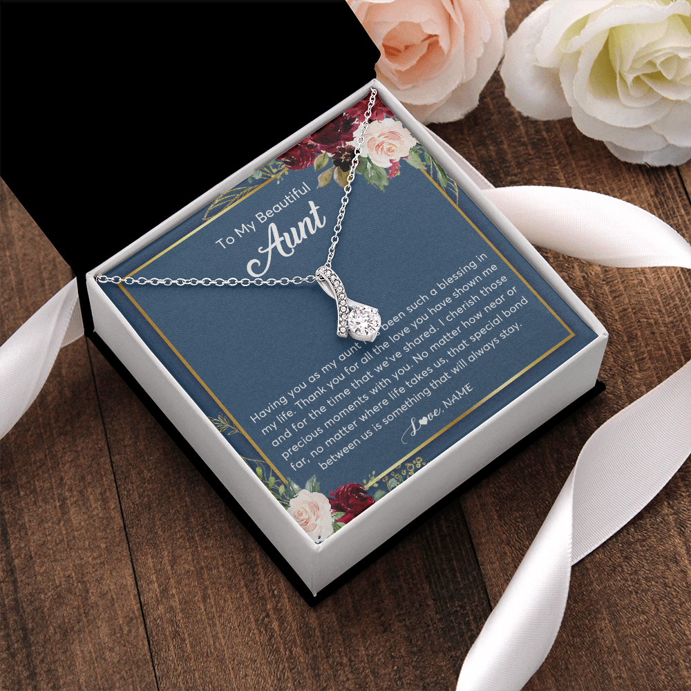Alluring Beauty Necklace | Personalized To My Beautiful Aunt Necklace From Niece Nephew Thank You For All The Love Aunt Jewelry Birthday Christmas Customized Gift Box Message Card | teecentury