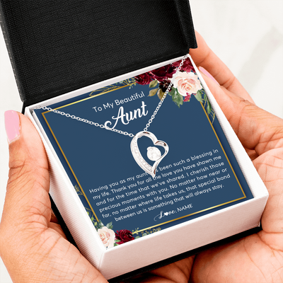 Forever Love Necklace | Personalized To My Beautiful Aunt Necklace From Niece Nephew Thank You For All The Love Aunt Jewelry Birthday Christmas Customized Gift Box Message Card | teecentury