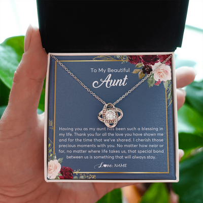 Love Knot Necklace | Personalized To My Beautiful Aunt Necklace From Niece Nephew Thank You For All The Love Aunt Jewelry Birthday Christmas Customized Gift Box Message Card | teecentury