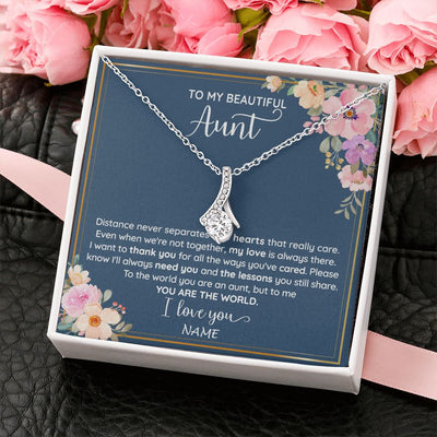 Alluring Beauty Necklace | Personalized To My Beautiful Aunt Necklace From Niece Nephew You Are The World Aunt Birthday Mothers Day Christmas Jewelry Customized Gift Box Message Card | teecentury