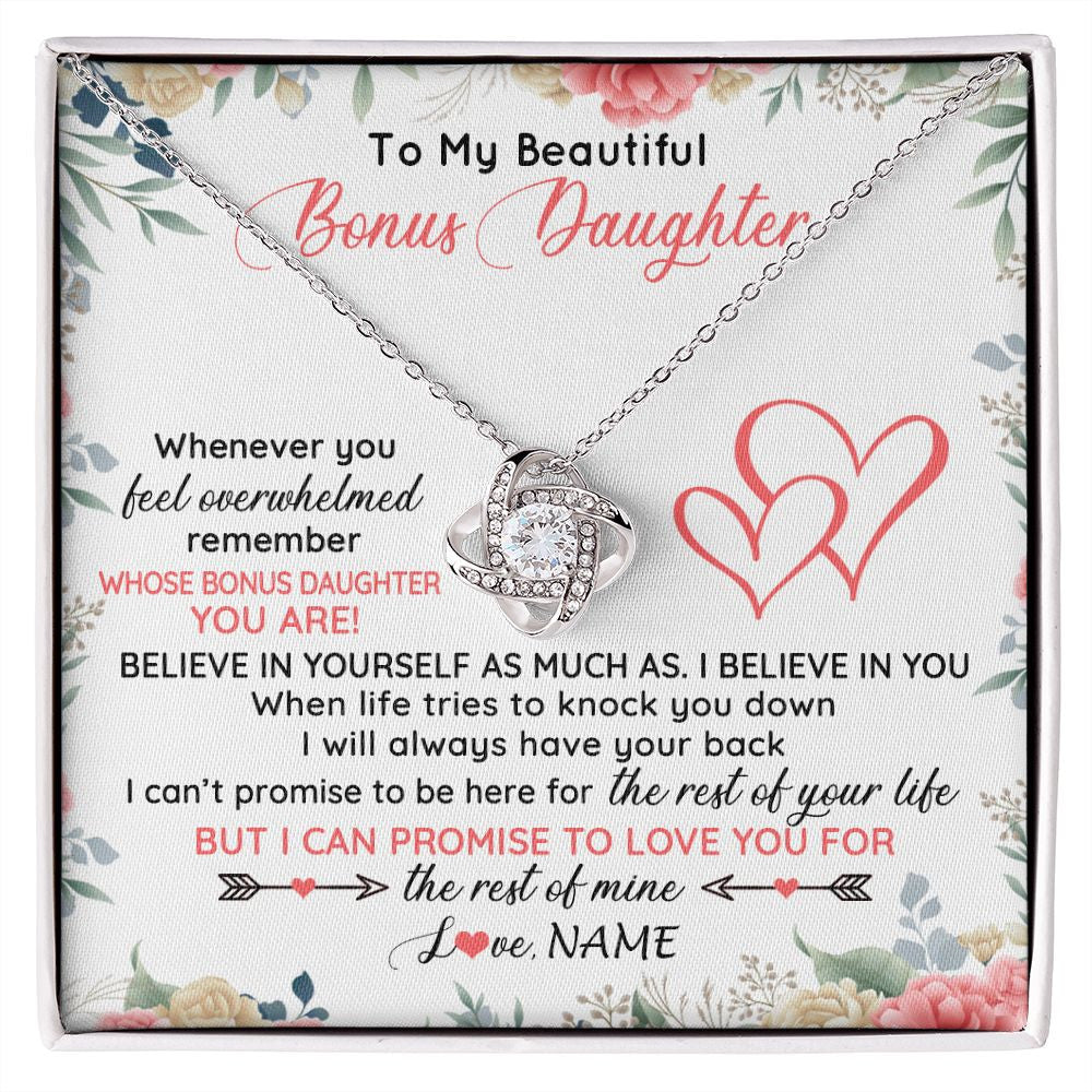 Love Knot Necklace | Personalized To My Beautiful Bonus Daughter Necklace From Stepfather Believe In You Stepdaughter Birthday Christmas Jewelry Customized Gift Box Message Card | teecentury