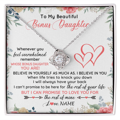 Love Knot Necklace | Personalized To My Beautiful Bonus Daughter Necklace From Stepfather Believe In You Stepdaughter Birthday Christmas Jewelry Customized Gift Box Message Card | teecentury