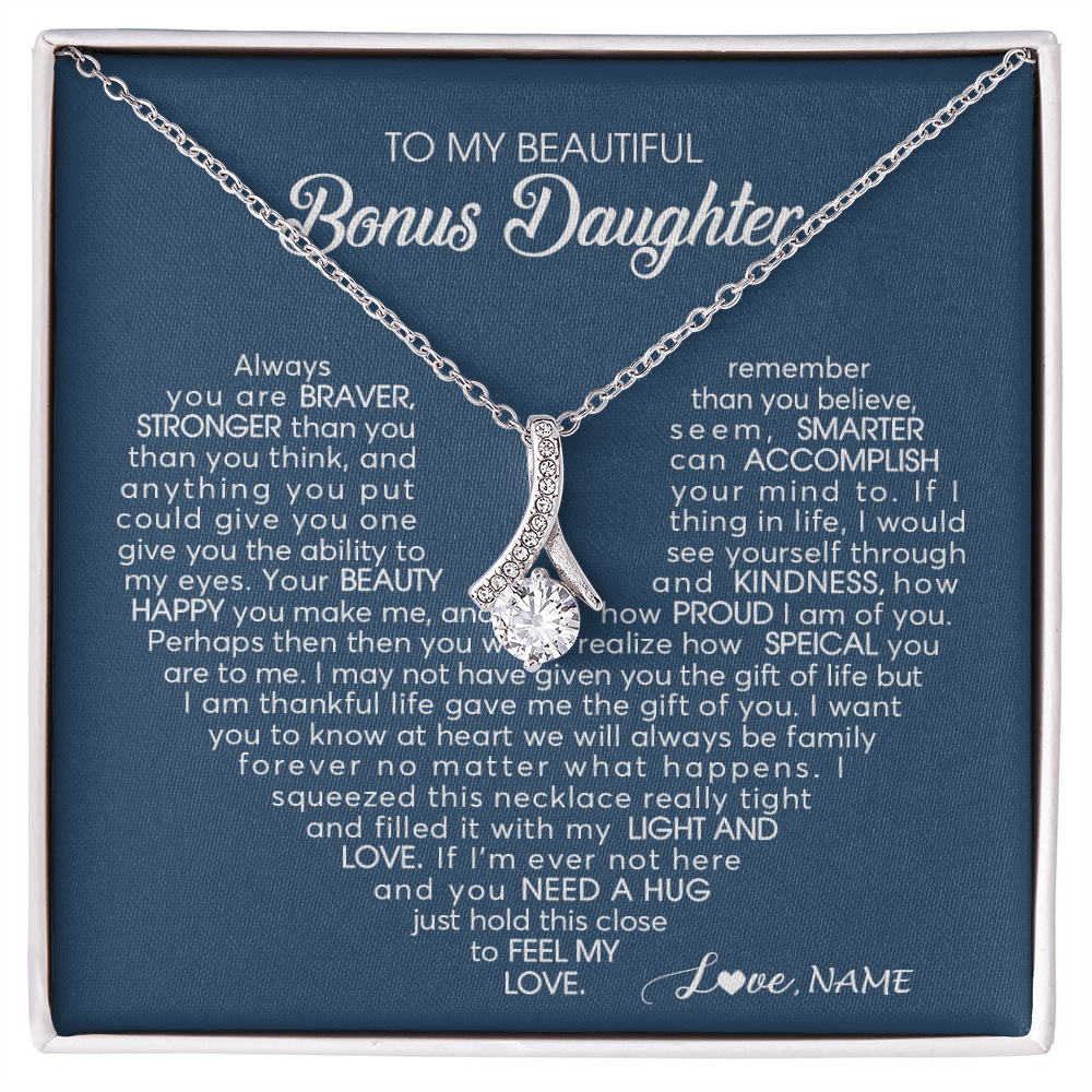 Alluring Beauty Necklace | Personalized To My Beautiful Bonus Daughter Necklace Need A Hug Just Hold This Stepdaughter Pendant Jewelry Birthday Christmas Customized Gift Box Message Card | teecentury