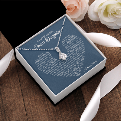 Alluring Beauty Necklace | Personalized To My Beautiful Bonus Daughter Necklace Need A Hug Just Hold This Stepdaughter Pendant Jewelry Birthday Christmas Customized Gift Box Message Card | teecentury