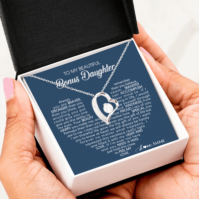 Forever Love Necklace | Personalized To My Beautiful Bonus Daughter Necklace Need A Hug Just Hold This Stepdaughter Pendant Jewelry Birthday Christmas Customized Gift Box Message Card | teecentury