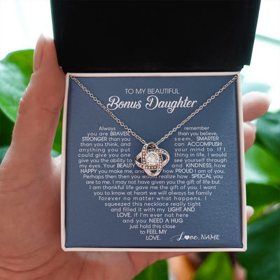 Love Knot Necklace | Personalized To My Beautiful Bonus Daughter Necklace Need A Hug Just Hold This Stepdaughter Pendant Jewelry Birthday Christmas Customized Gift Box Message Card | teecentury