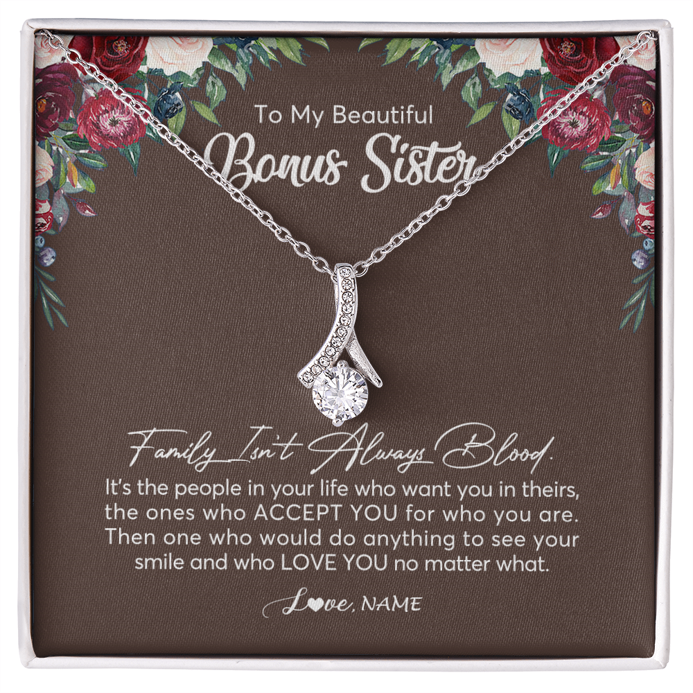 Alluring Beauty Necklace | Personalized To My Beautiful Bonus Sister Necklace Family Itn't Always Blood Sister In Law Jewelry Birthday Wedding Christmas Customized Gift Box Message Card | teecentury