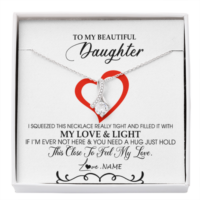 Alluring Beauty Necklace | Personalized To My Beautiful Daughter Necklace From Dad Mom Filled With My Love and Light Daughter Jewelry Birthday Christmas Customized Message Card | teecentury