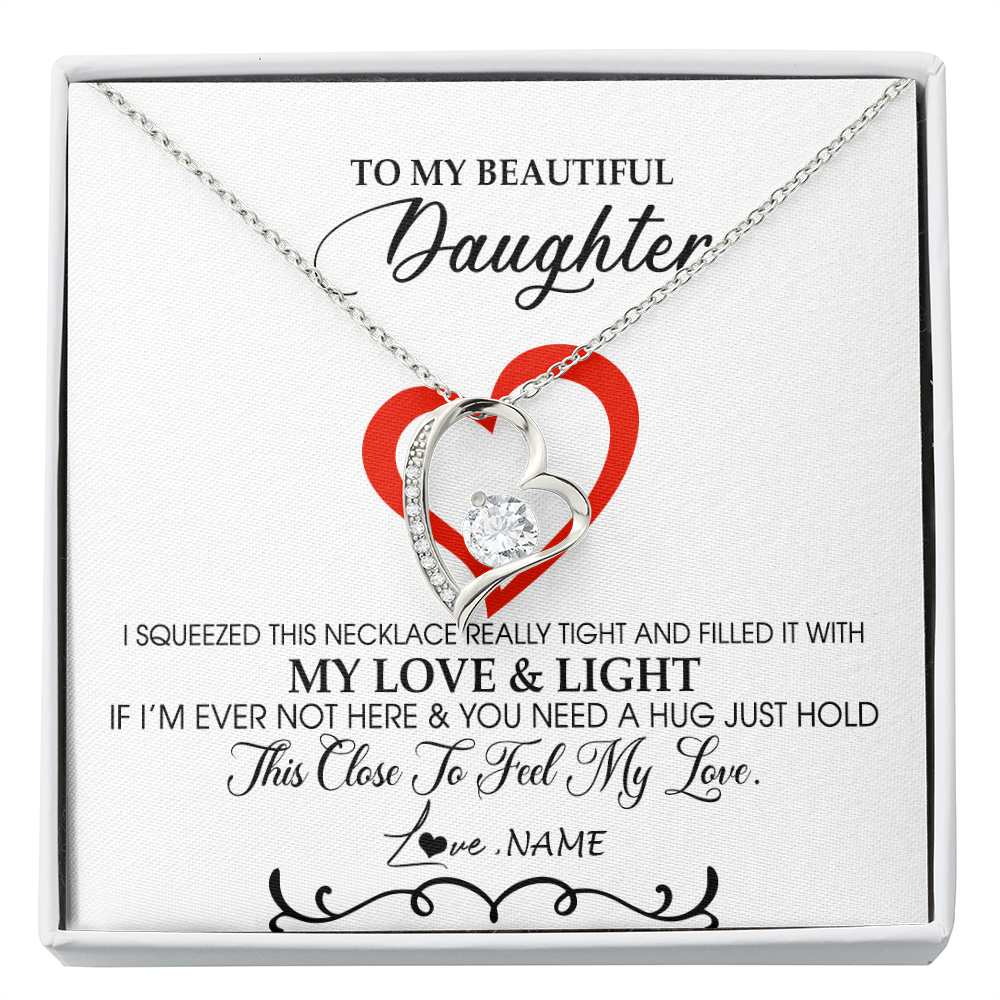 Forever Love Necklace | Personalized To My Beautiful Daughter Necklace From Dad Mom Filled With My Love and Light Daughter Jewelry Birthday Christmas Customized Message Card | teecentury
