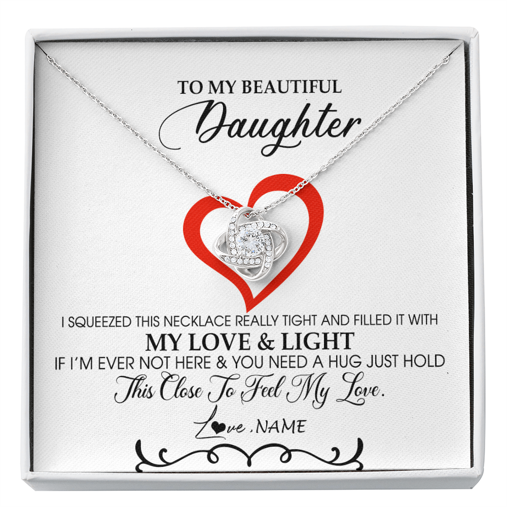 Love Knot Necklace | Personalized To My Beautiful Daughter Necklace From Dad Mom Filled With My Love and Light Daughter Jewelry Birthday Christmas Customized Message Card | teecentury
