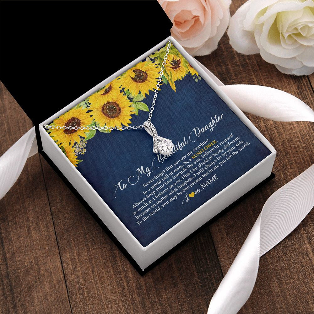 Alluring Beauty Necklace | Personalized To My Beautiful Daughter Necklace From Mom Dad Be A Sunflower My Sunshine Daughter Birthday Christmas Jewelry Customized Gift Box Message Card | teecentury