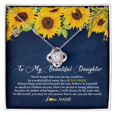 Love Knot Necklace | Personalized To My Beautiful Daughter Necklace From Mom Dad Be A Sunflower My Sunshine Daughter Birthday Christmas Jewelry Customized Gift Box Message Card | teecentury