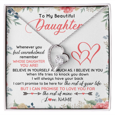 Forever Love Necklace | Personalized To My Beautiful Daughter Necklace From Mom Dad Believe In You Daughter Jewelry Birthday Graduation Christmas Customized Gift Box Message Card | teecentury