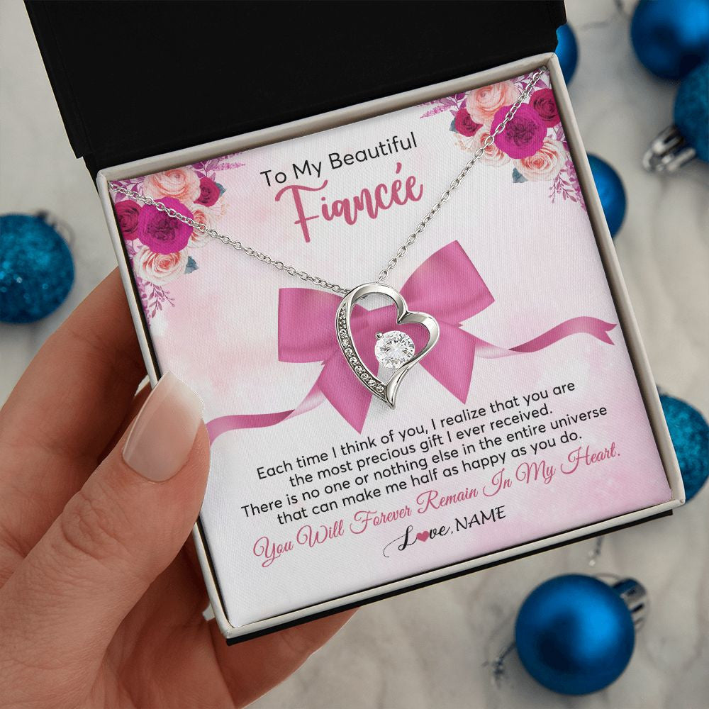 Forever Love Necklace | Personalized To My Beautiful Fiancee Necklace From Fiance Forever In My Heart Fiancee Birthday Valentines Day Christmas Customized Gift Box Message Card | teecentury