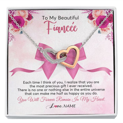 Interlocking Hearts Necklace | Personalized To My Beautiful Fiancee Necklace From Fiance Forever In My Heart Fiancee Birthday Valentines Day Christmas Customized Gift Box Message Card | teecentury