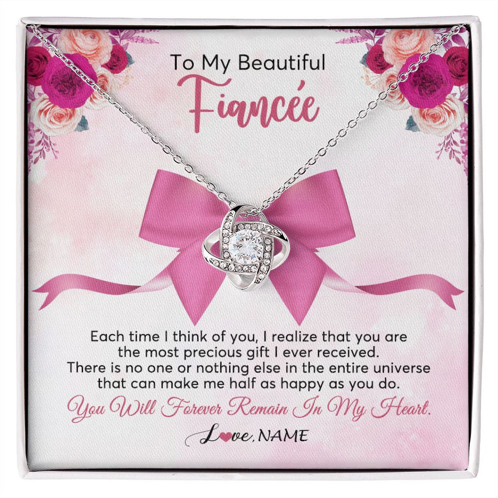 Love Knot Necklace | Personalized To My Beautiful Fiancee Necklace From Fiance Forever In My Heart Fiancee Birthday Valentines Day Christmas Customized Gift Box Message Card | teecentury