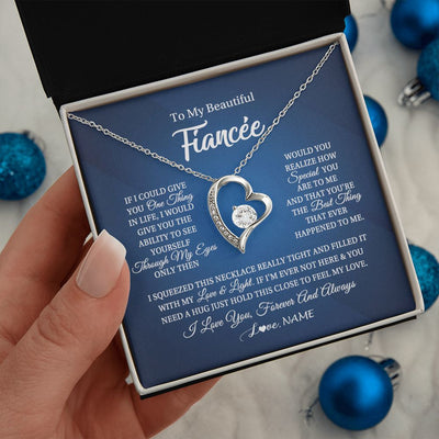 Forever Love Necklace | Personalized To My Beautiful Fiancee Necklace From Fiance Hold This Close My Love Fiancee Birthday Valentine Day Christmas Customized Gift Box Message Card | teecentury