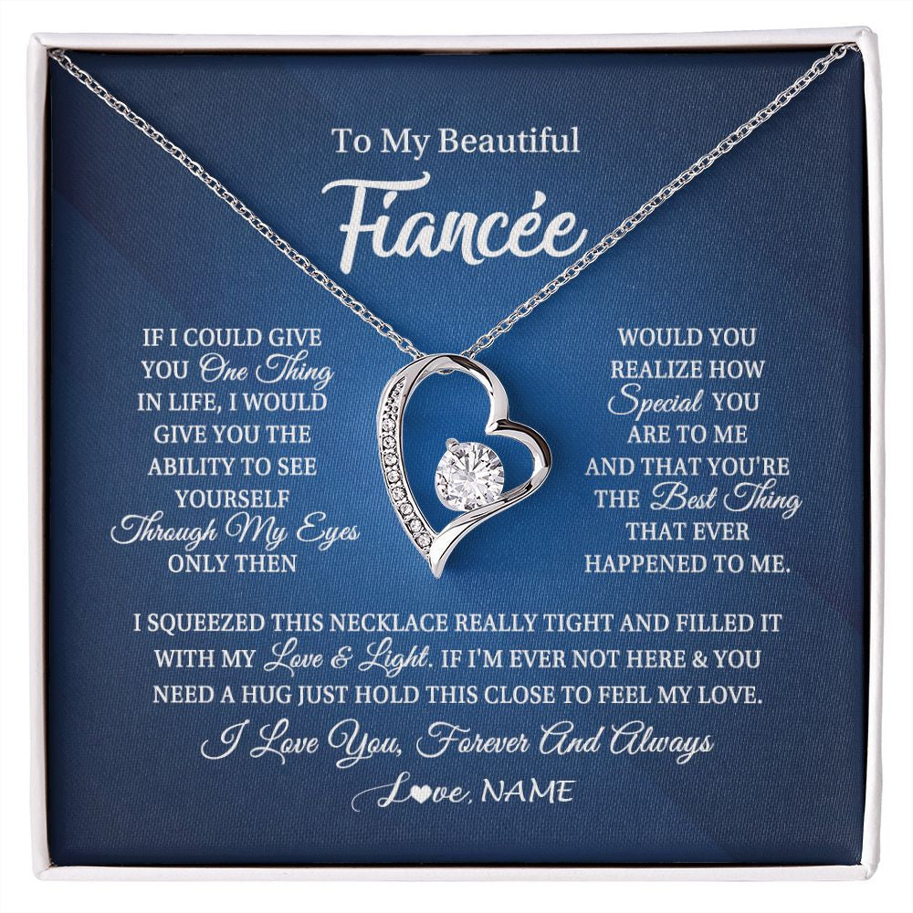 Forever Love Necklace | Personalized To My Beautiful Fiancee Necklace From Fiance Hold This Close My Love Fiancee Birthday Valentine Day Christmas Customized Gift Box Message Card | teecentury