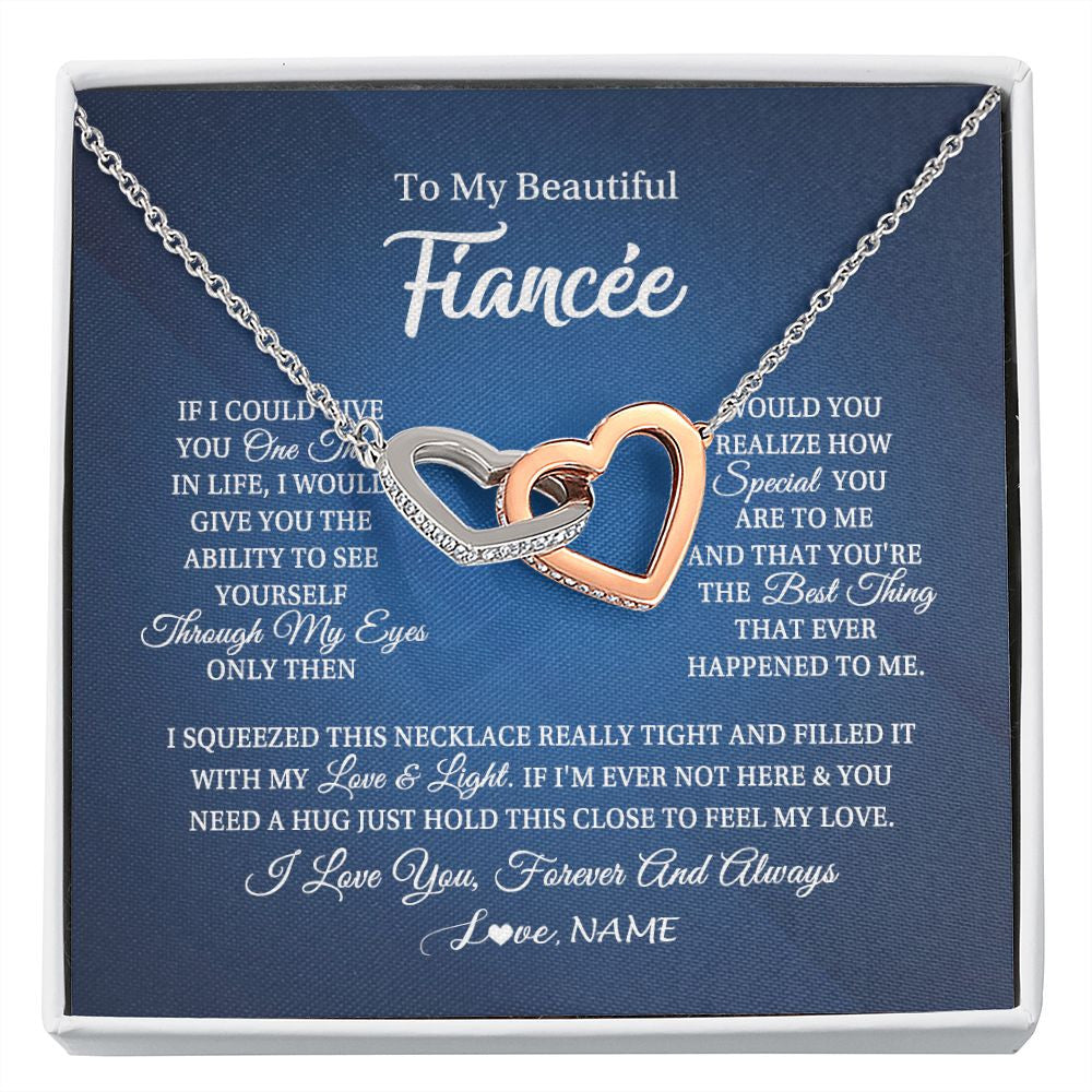 Interlocking Hearts Necklace | Personalized To My Beautiful Fiancee Necklace From Fiance Hold This Close My Love Fiancee Birthday Valentine Day Christmas Customized Gift Box Message Card | teecentury