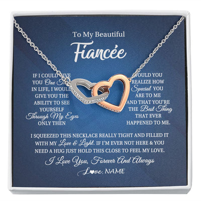 Interlocking Hearts Necklace | Personalized To My Beautiful Fiancee Necklace From Fiance Hold This Close My Love Fiancee Birthday Valentine Day Christmas Customized Gift Box Message Card | teecentury