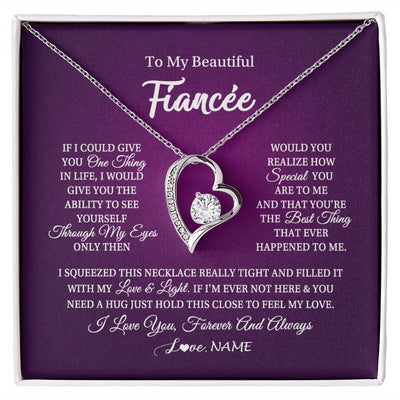 Forever Love Necklace | Personalized To My Beautiful Fiancee Necklace From Fiance I Love You Fiancee Birthday Valentines Day Christmas Jewelry Customized Gift Box Message Card | teecentury