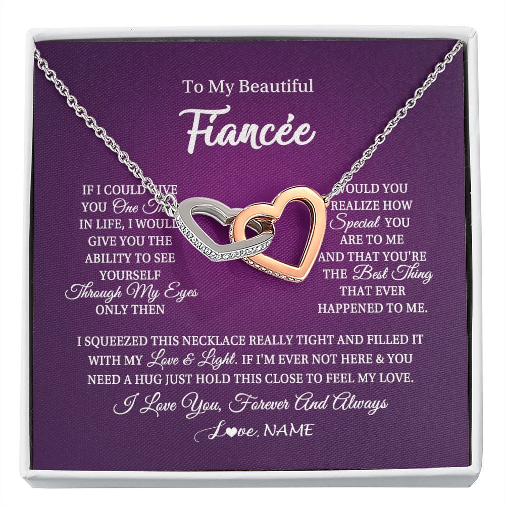 Interlocking Hearts Necklace | Personalized To My Beautiful Fiancee Necklace From Fiance I Love You Fiancee Birthday Valentines Day Christmas Jewelry Customized Gift Box Message Card | teecentury