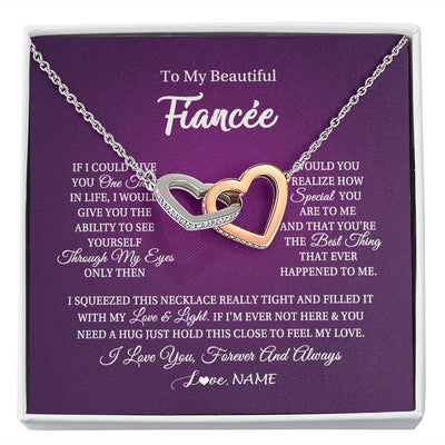 Interlocking Hearts Necklace | Personalized To My Beautiful Fiancee Necklace From Fiance I Love You Fiancee Birthday Valentines Day Christmas Jewelry Customized Gift Box Message Card | teecentury