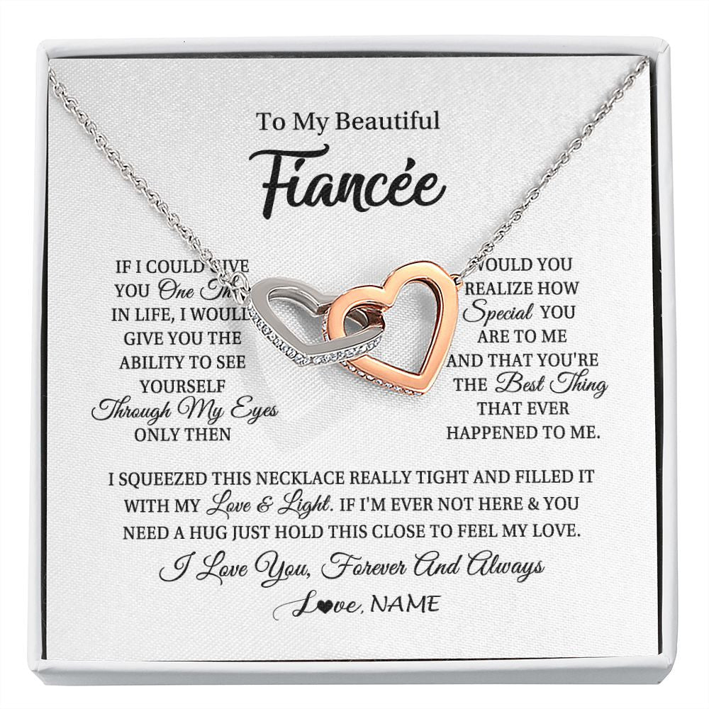 Interlocking Hearts Necklace | Personalized To My Beautiful Fiancee Necklace From Fiance If I Could Give You Fiancee Birthday Anniversary Christmas Jewelry Customized Gift Box Message Card | teecentury